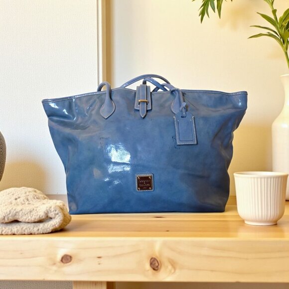 Dooney & Bourke Handbags - Dooney & Bourke Cindy Patent Leather Tote Bag Blue Large Shoulder Purse